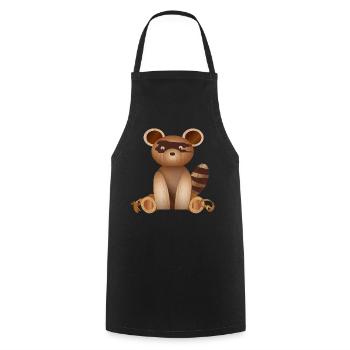 Illustration en aspect bois – figure de raton laveur - Tablier de cuisine - noir - Devant - AI Model Male 185 dark (185cm)