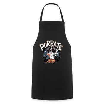 Purrate Cat: The Adventurous Pirate Cat - Cooking Apron - black - Front - AI Model Male 185 dark (185cm)