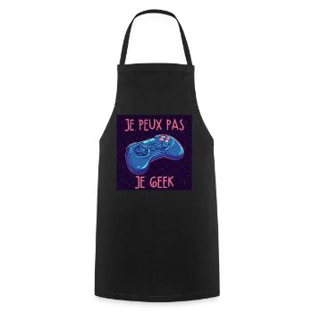 Je peux pas je geek — Manette neon - Tablier de cuisine - noir - Devant - AI Model Male 185 dark (185cm)