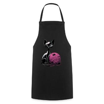 Chat noir avec pelote de laine pour les amoureux des chats - Tablier de cuisine - noir - Devant - AI Model Male 185 dark (185cm)