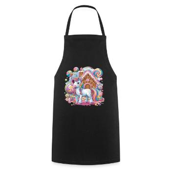 Licorne et bonbons devant la maison en pain d’épice - Tablier de cuisine - noir - Devant - AI Model Male 185 dark (185cm)