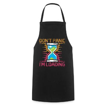 Don't Panic – Pixel Loading Sanduhr - Kochschürze - Schwarz - Vorne - AI Model Male 185 dark (185cm)