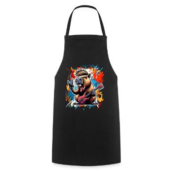 Capybara Rock and Roll Guitariste Guitare électrique - Tablier de cuisine - noir - Devant - AI Model Male 185 dark (185cm)