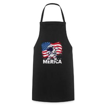 Merica, astronaut dabbing with USA flag - Cooking Apron - black - Front - AI Model Male 185 dark (185cm)