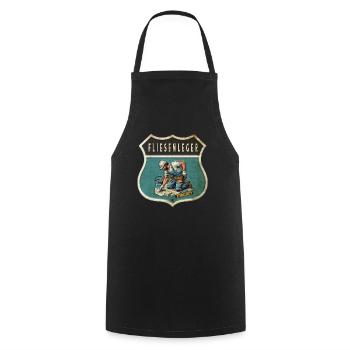 Fliesenleger Wappen Design - Kochschürze - Schwarz - Vorne - AI Model Male 185 dark (185cm)