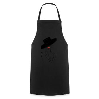 Femme élégante avec chapeau et rouge à lèvres rouge - Tablier de cuisine - noir - Devant - AI Model Male 185 dark (185cm)