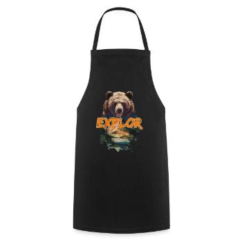 Discover the wilderness with bear motif and - Cooking Apron - black - Front - AI Model Male 185 dark (185cm)