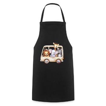 Safari adventure with funny animals on the bus - Cooking Apron - black - Front - AI Model Male 185 dark (185cm)