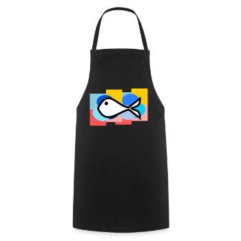 APRIL FOOL. FISH. SARDINE. ANNIVERSARY - Cooking Apron - black - Front - AI Model Male 185 dark (185cm)