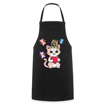Hippie Cat Cats Kids Child Hippies - Cooking Apron - black - Front - AI Model Male 185 dark (185cm)