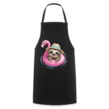 Kawaii Sloth in Flamingo🦩 - Cooking Apron - black - Front - AI Model Male 185 dark (185cm)