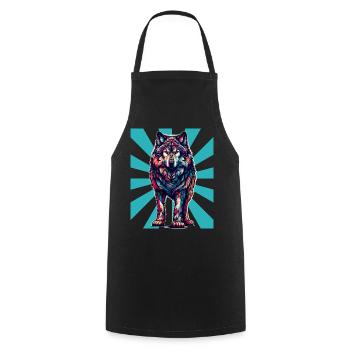 Loup Vintage Rétro Tatouage Loups - Tablier de cuisine - noir - Devant - AI Model Male 185 dark (185cm)