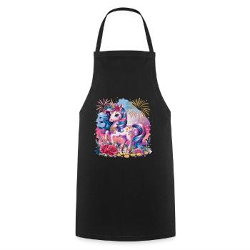 Licorne magique avec des fleurs et des feux d’artifice - Tablier de cuisine - noir - Devant - AI Model Male 185 dark (185cm)