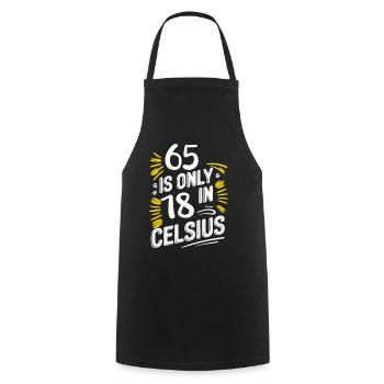 65 c’est seulement 18 en Celsius Anniversaire - Tablier de cuisine - noir - Devant - AI Model Male 185 dark (185cm)