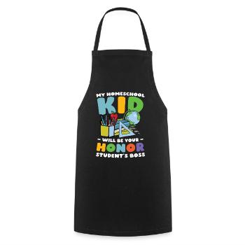 My homeschool child will be the of yours - Cooking Apron - black - Front - AI Model Male 185 dark (185cm)
