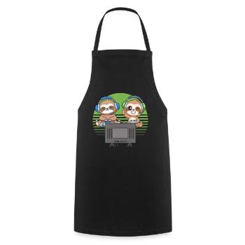 Funny Gaming Sloth Video Gaming Sloth - Kochschürze - Schwarz - Vorne - AI Model Male 185 dark (185cm)
