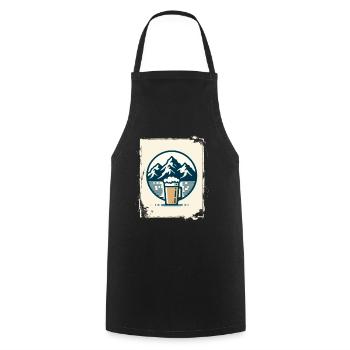 Mountain lake with mountain hut and coffee - Cooking Apron - black - Front - AI Model Male 185 dark (185cm)