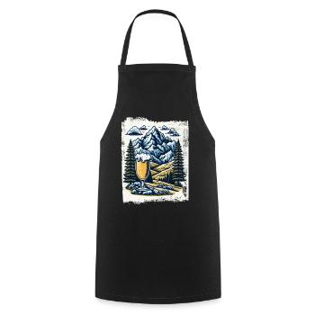 Bergpanorama mit Bierglas - Kochschürze - Schwarz - Vorne - AI Model Male 185 dark (185cm)