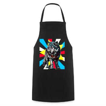 Retro Tattoo Wolf Wölfe Husky Hund Hunde - Kochschürze - Schwarz - Vorne - AI Model Male 185 dark (185cm)