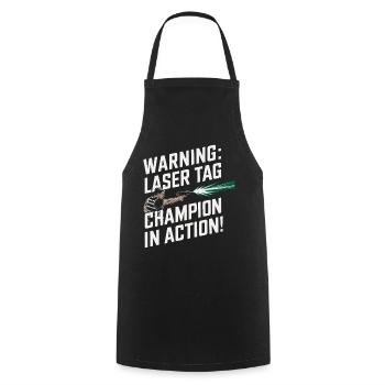 Achtung: Lasertag-Champion in Aktion! - Kochschürze - Schwarz - Vorne - AI Model Male 185 dark (185cm)