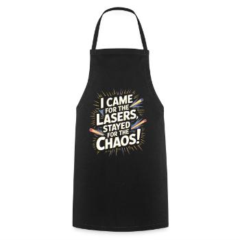 Ich bin wegen der Laser gekommen, bin wegen des Chaos geblieben! - Kochschürze - Schwarz - Vorne - AI Model Male 185 dark (185cm)