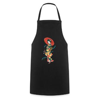 Geisha japonaise traditionnelle à motif floral - Tablier de cuisine - noir - Devant - AI Model Male 185 dark (185cm)