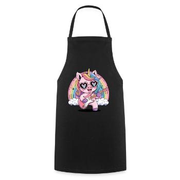 Fröhliches Einhorn mit Regenbogen und Herzbrille - Kochschürze - Schwarz - Vorne - AI Model Male 185 dark (185cm)