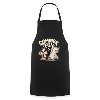Summer Fun Owl with Fan - Cooking Apron - black - Front - AI Model Male 185 dark (185cm)