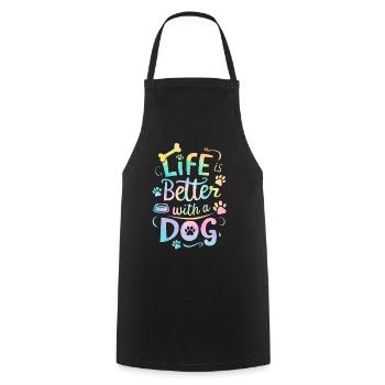 La vie est meilleure avec un chien Tie Dye Funny Puppy - Tablier de cuisine - noir - Devant - AI Model Male 185 dark (185cm)