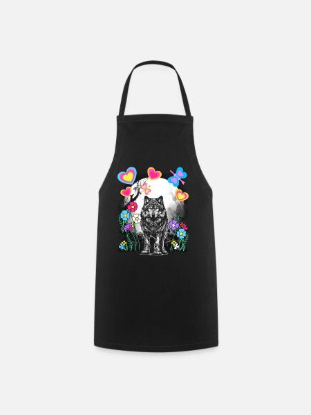 Retro Wolf Wölfe Märchen Märchenfigur Vintage - Kochschürze - Schwarz