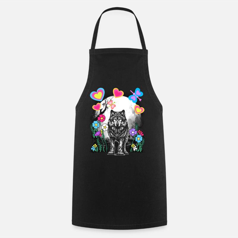 Retro Wolf Wölfe Märchen Märchenfigur Vintage - Kochschürze - Schwarz
