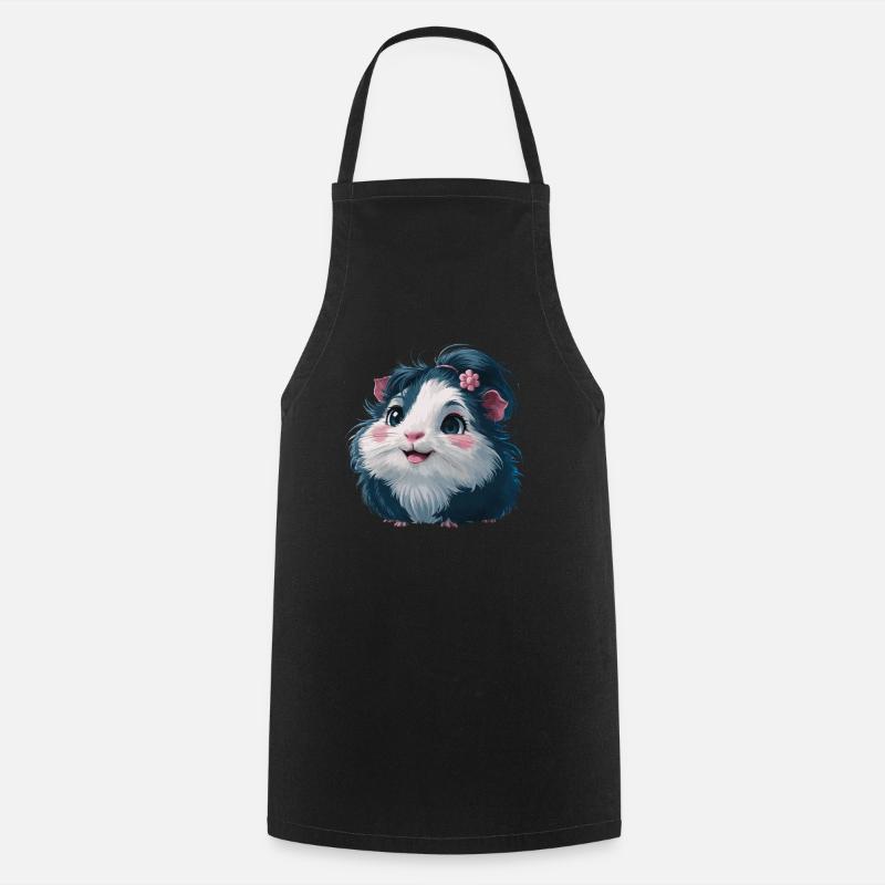 Mignon cochon d’Inde avec une fleur dans ses cheveux pour - Tablier de cuisine - noir