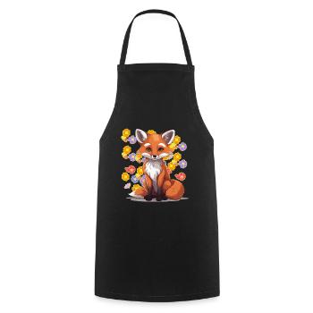 Fox Foxes Flowers Flower Children Child - Cooking Apron - black - Front - AI Model Male 185 dark (185cm)