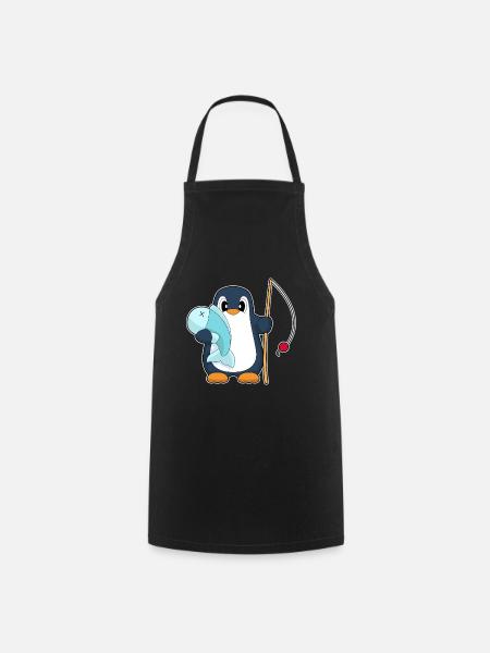 Pinguin Angler Fisch Angeln - Kochschürze - Schwarz