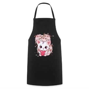 Cherry Blossom Cat Cats Heart Hearts Kids - Cooking Apron - black - Front - AI Model Male 185 dark (185cm)