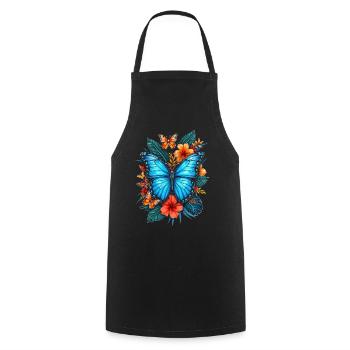 Papillon, Fleurs, Entomologiste - Tablier de cuisine - noir - Devant - AI Model Male 185 dark (185cm)