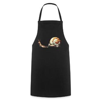Snail with caravan – Slow Travel as art - Cooking Apron - black - Front - AI Model Male 185 dark (185cm)