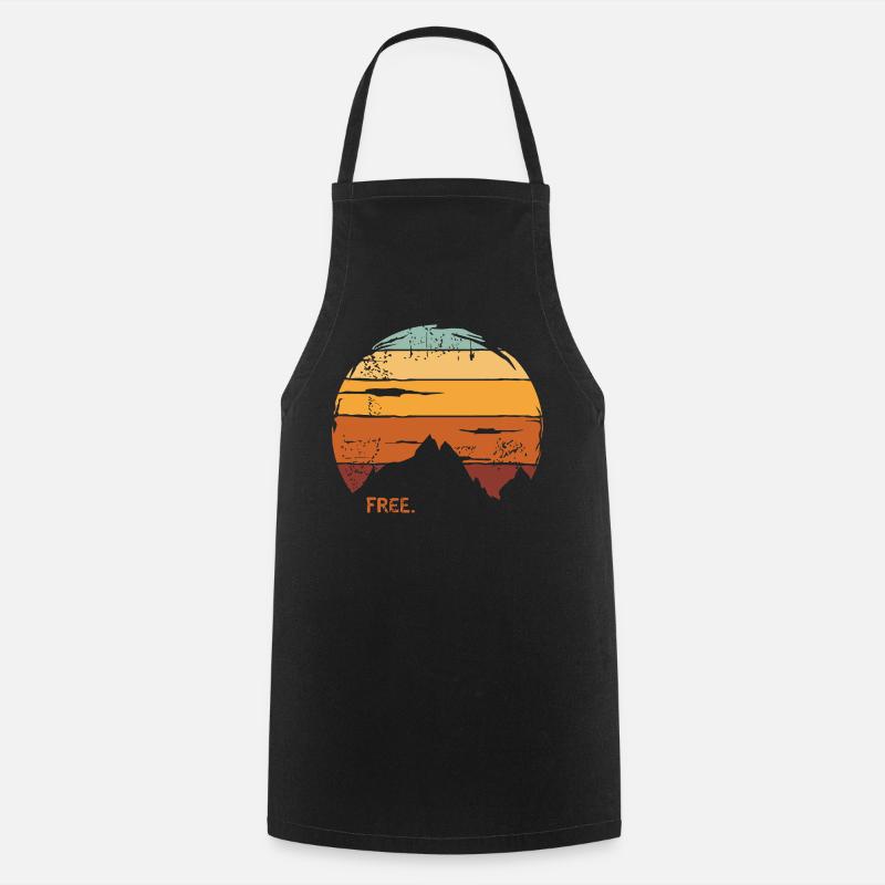 Retro Outdoor Mountain Icon with Sunset - Cooking Apron - black