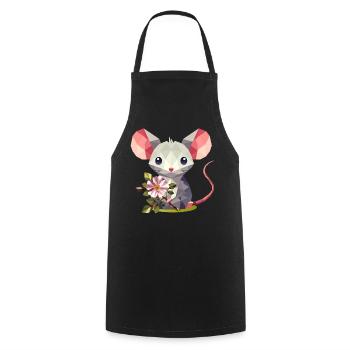 Souris avec églantier – joli motif pour enfants - Tablier de cuisine - noir - Devant - AI Model Male 185 dark (185cm)