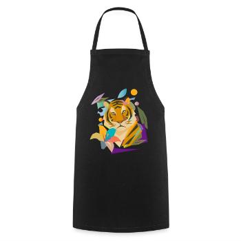 Tiger with Blossom – Powerful Nature Motif - Cooking Apron - black - Front - AI Model Male 185 dark (185cm)