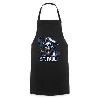 St.Pauli Kiez Hamburg Totenkopf Sankt Pauli - Cooking Apron - black - Front - AI Model Male 185 dark (185cm)