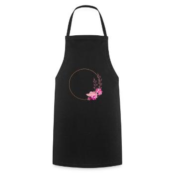 Cadre doré avec des fleurs rose-rouge – noble et ludique - Tablier de cuisine - noir - Devant - AI Model Male 185 dark (185cm)