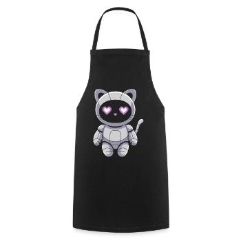Cuddly cat robot with heart eyes - Cooking Apron - black - Front - AI Model Male 185 dark (185cm)