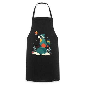 Raccoon & Butterfly Cute Woodland Animal Motif - Cooking Apron - black - Front - AI Model Male 185 dark (185cm)