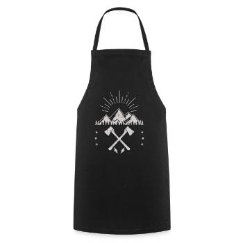 Rugged Mountain Sunrise Axe Emblem - Cooking Apron - black - Front - AI Model Male 185 dark (185cm)