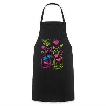 Chat, Chats, Papillon, Printemps, Années 80, Années 90 - Tablier de cuisine - noir - Devant - AI Model Male 185 dark (185cm)
