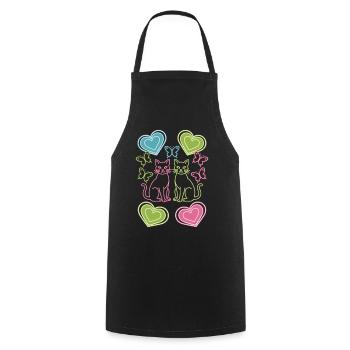 Chat, Chats, Papillon, Printemps, Années 80, Années 90 - Tablier de cuisine - noir - Devant - AI Model Male 185 dark (185cm)