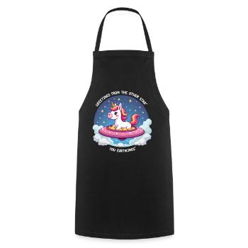 Licorne vue de l’espace - Tablier de cuisine - noir - Devant - AI Model Male 185 dark (185cm)