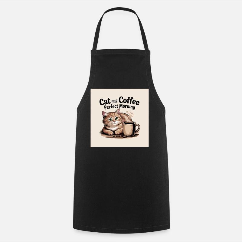 Le chat et le café sont une matinée parfaite - Tablier de cuisine - noir