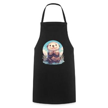 Sea otter - Cooking Apron - black - Front - AI Model Male 185 dark (185cm)